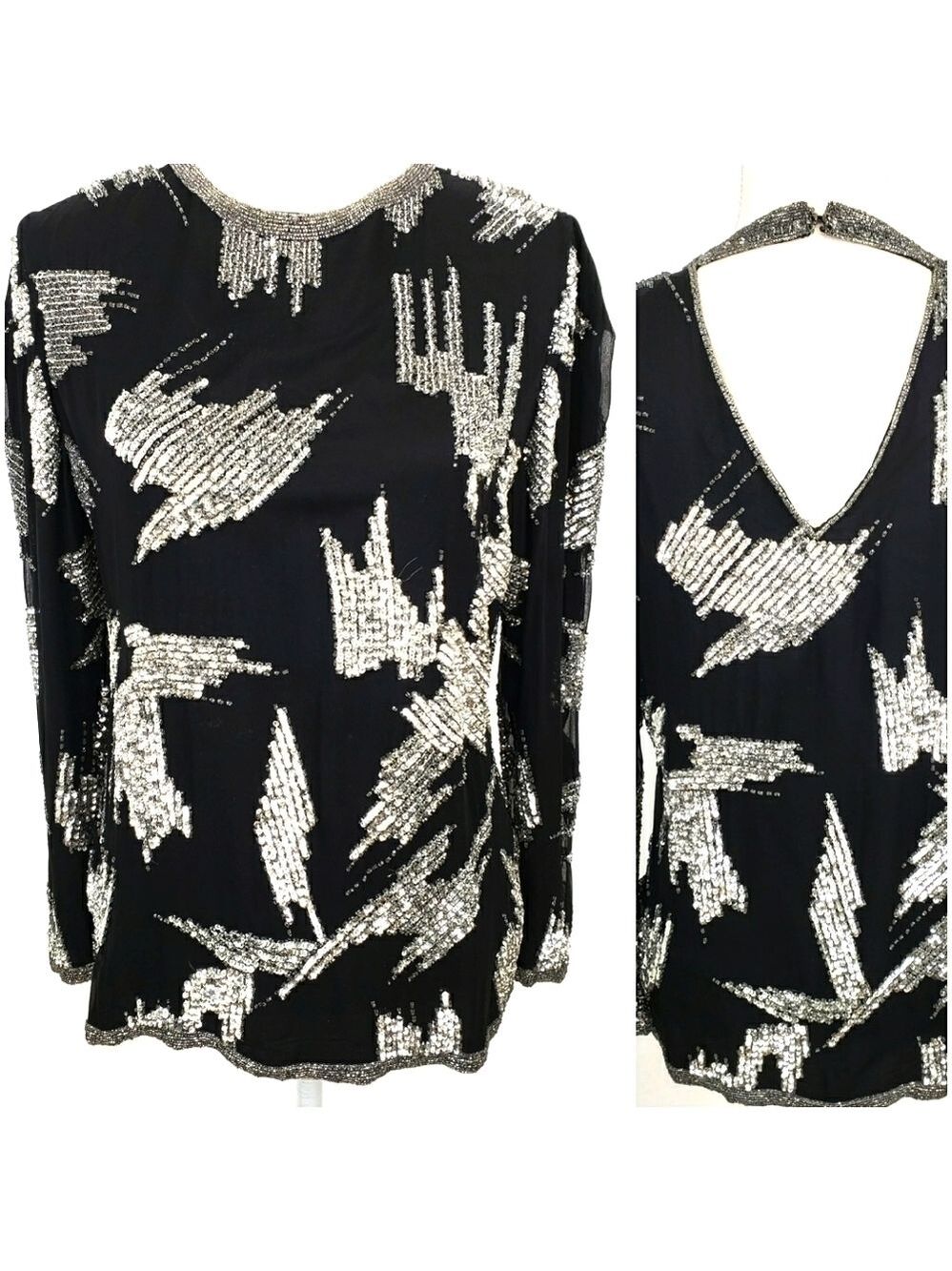 Vintage Oleg Cassini Sexy Sequin Top Stage S EUC